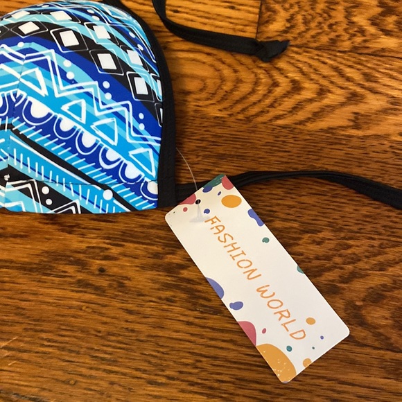 NWT MD Blue Patterned Padded String Bikini Top - Picture 6 of 7